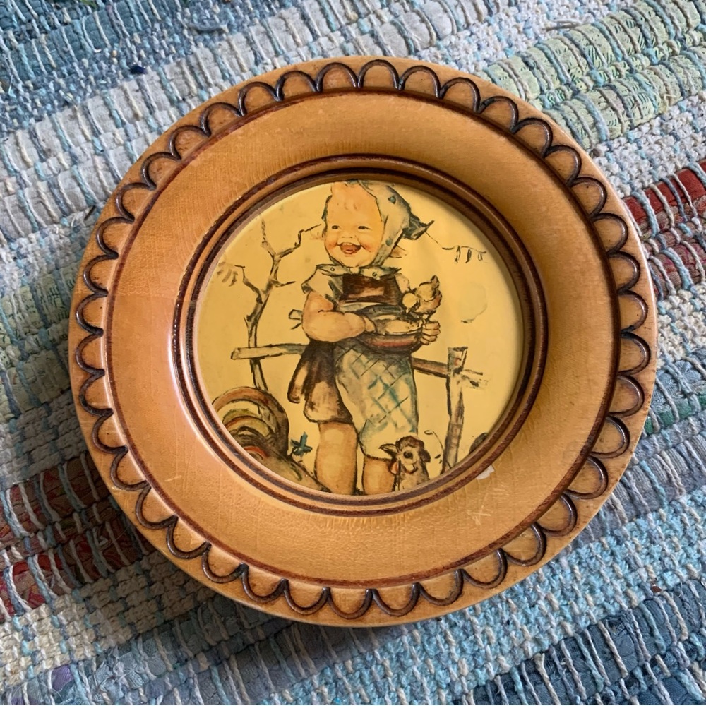 Vintage wooden Hummel wall art - farm kid